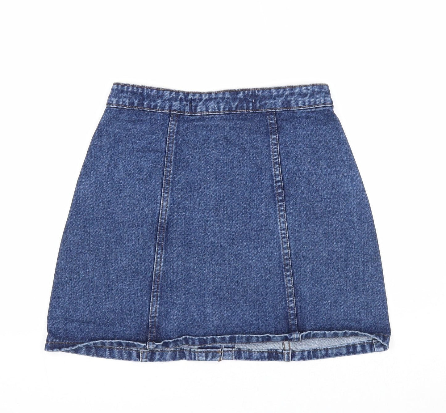 Denim & Co. Womens Blue Cotton A-Line Skirt Size 6 Button