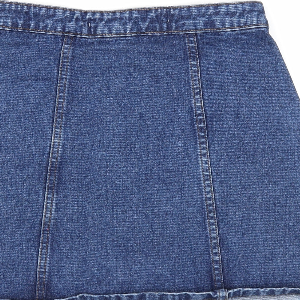 Denim & Co. Womens Blue Cotton A-Line Skirt Size 6 Button