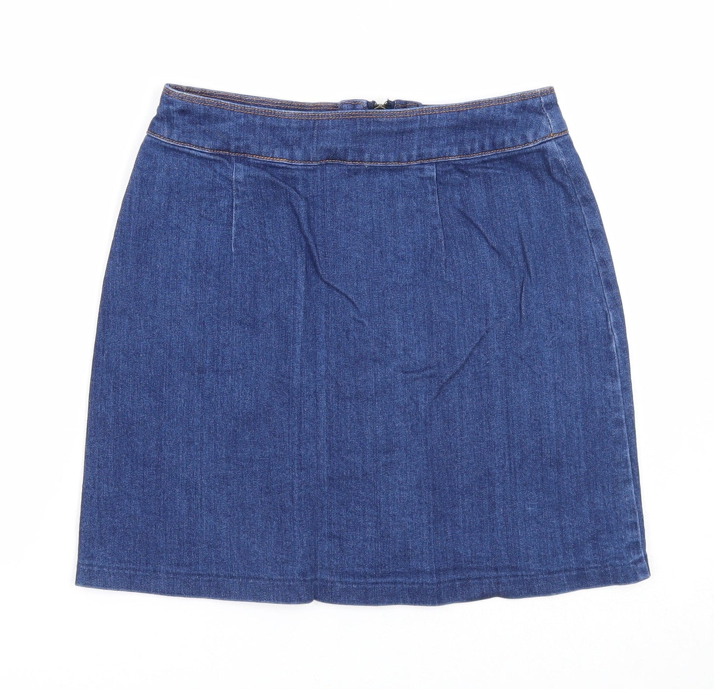 H&M Womens Blue Cotton A-Line Skirt Size 6 Zip
