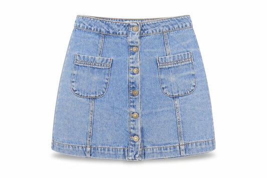 Forever 21 Womens Blue Cotton Mini Skirt Size M Button