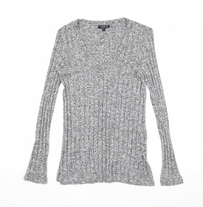 Topshop Womens Grey V-Neck Acrylic Pullover Jumper Size 6