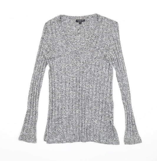 Topshop Womens Grey V-Neck Acrylic Pullover Jumper Size 6