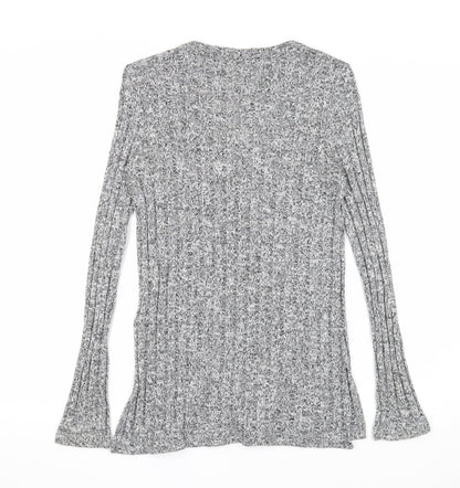 Topshop Womens Grey V-Neck Acrylic Pullover Jumper Size 6
