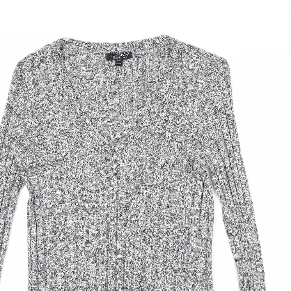 Topshop Womens Grey V-Neck Acrylic Pullover Jumper Size 6