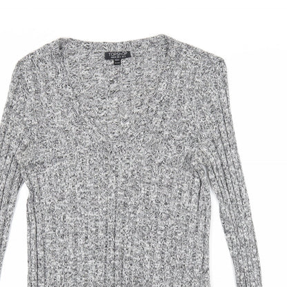 Topshop Womens Grey V-Neck Acrylic Pullover Jumper Size 6