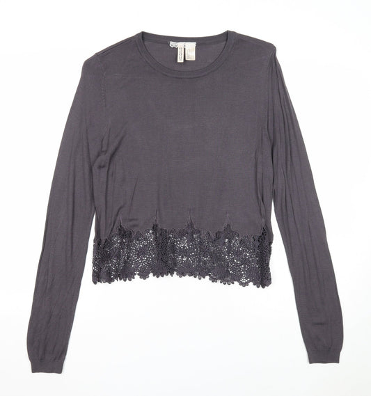 Divided Womens Grey Scoop Neck Polyester Pullover Jumper Size M