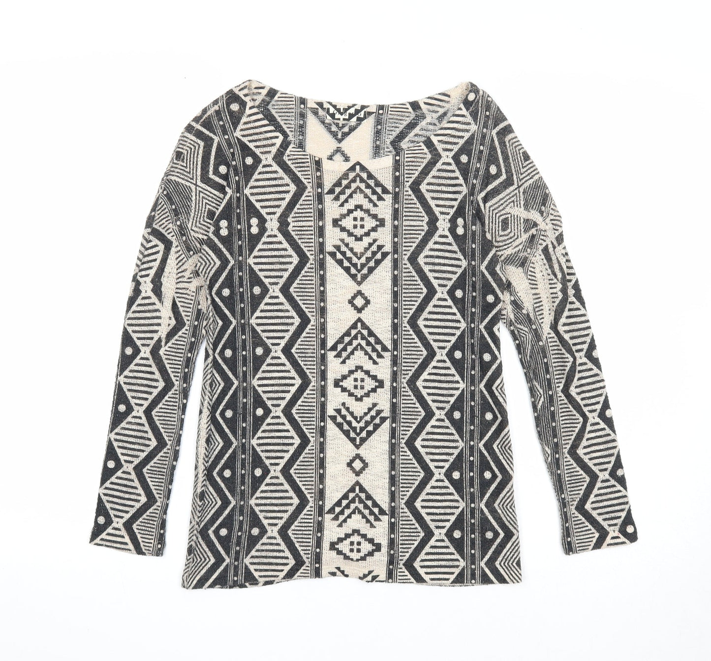 Ginger G Womens Black Scoop Neck Geometric Polyester Pullover Jumper Size S