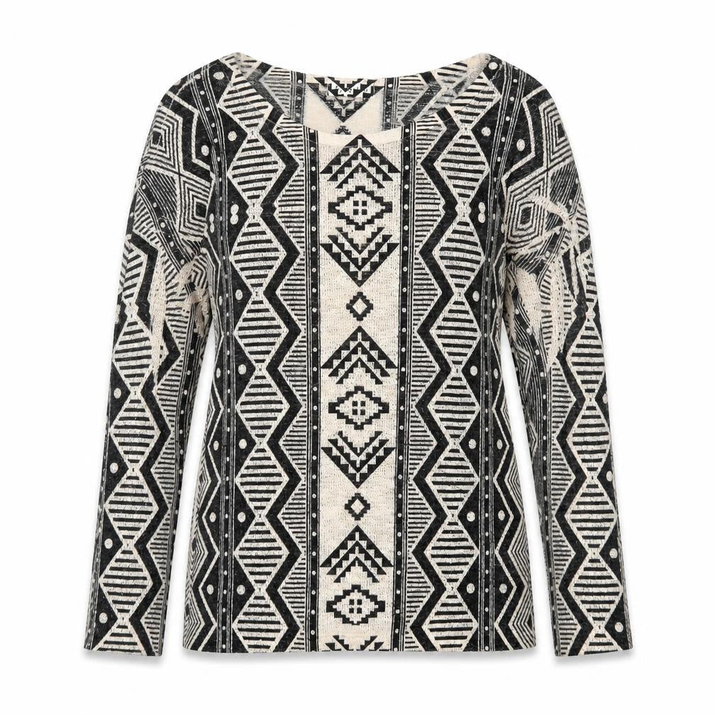 Ginger G Womens Black Scoop Neck Geometric Polyester Pullover Jumper Size S