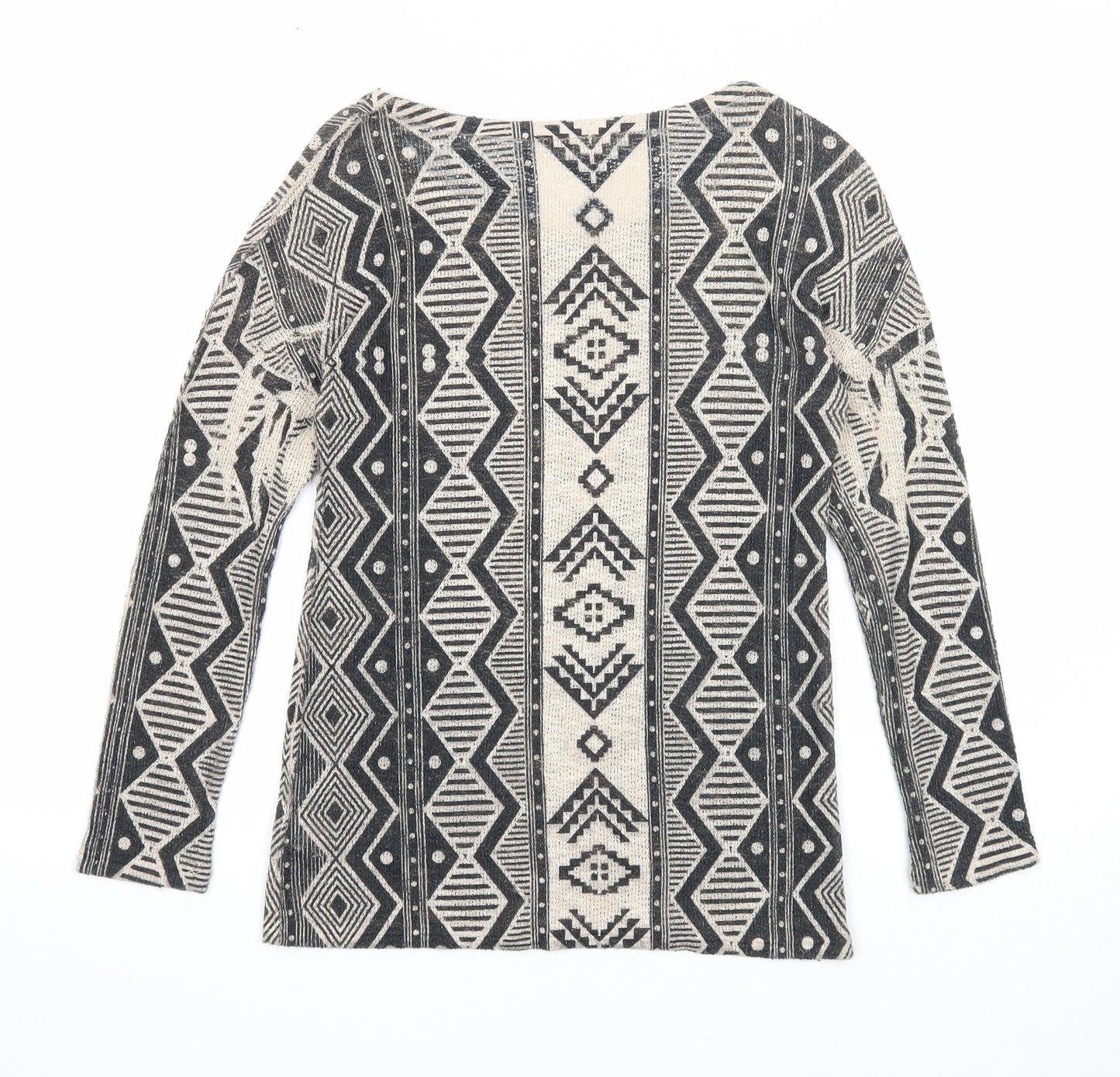 Ginger G Womens Black Scoop Neck Geometric Polyester Pullover Jumper Size S