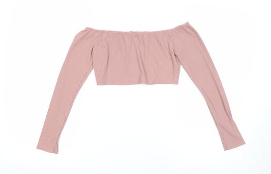 In the Style Womens Pink Viscose Cropped T-Shirt Size 8 Boat Neck