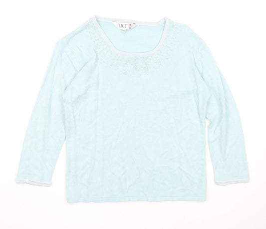 Tigi Womens Blue Scoop Neck Acrylic Pullover Jumper Size 14 - Size 14-16