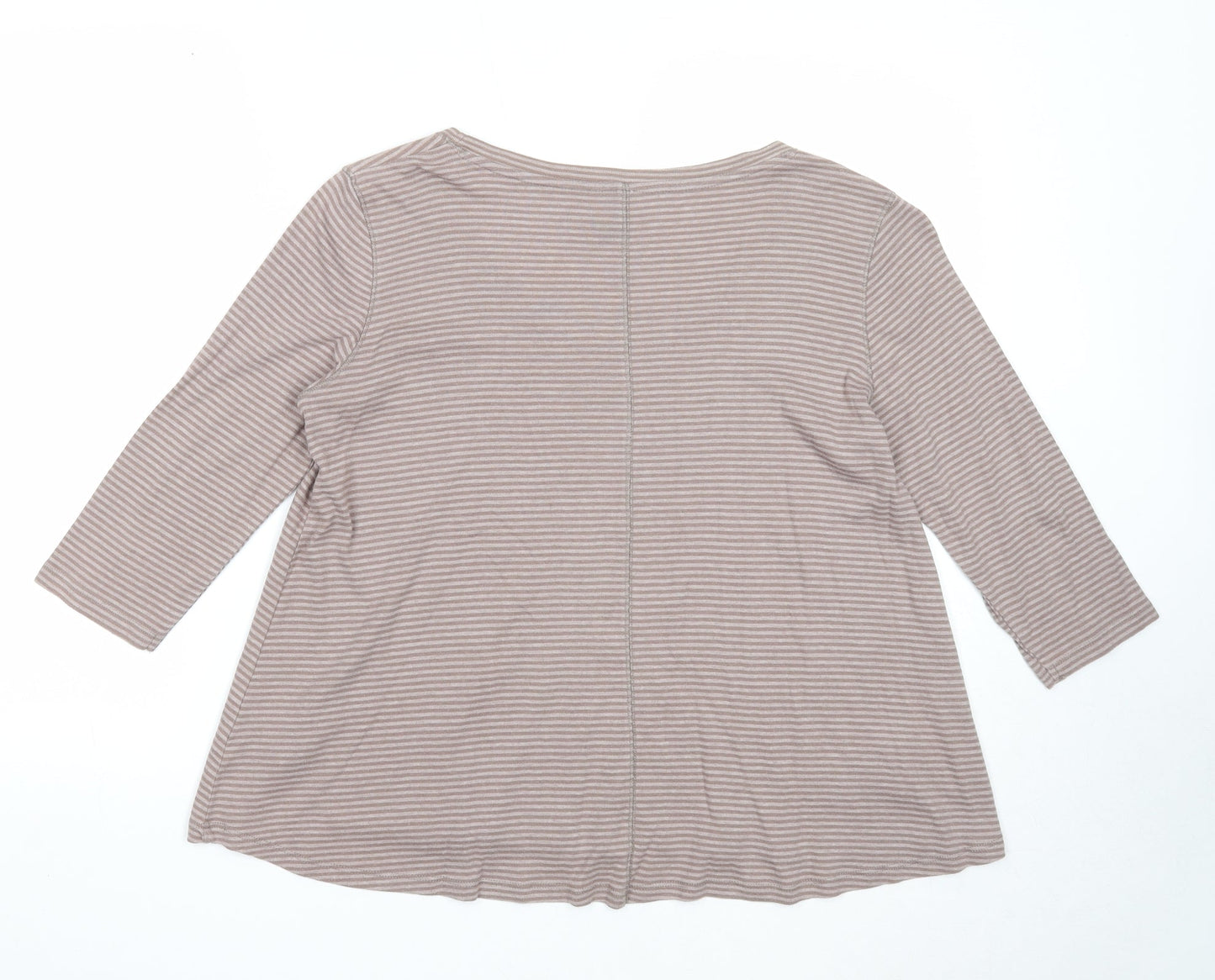 Marks and Spencer Womens Brown Striped Cotton Basic Blouse Size 14 Scoop Neck
