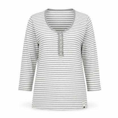 Jack Murphy Womens Green Striped Cotton Basic Blouse Size 10 Scoop Neck