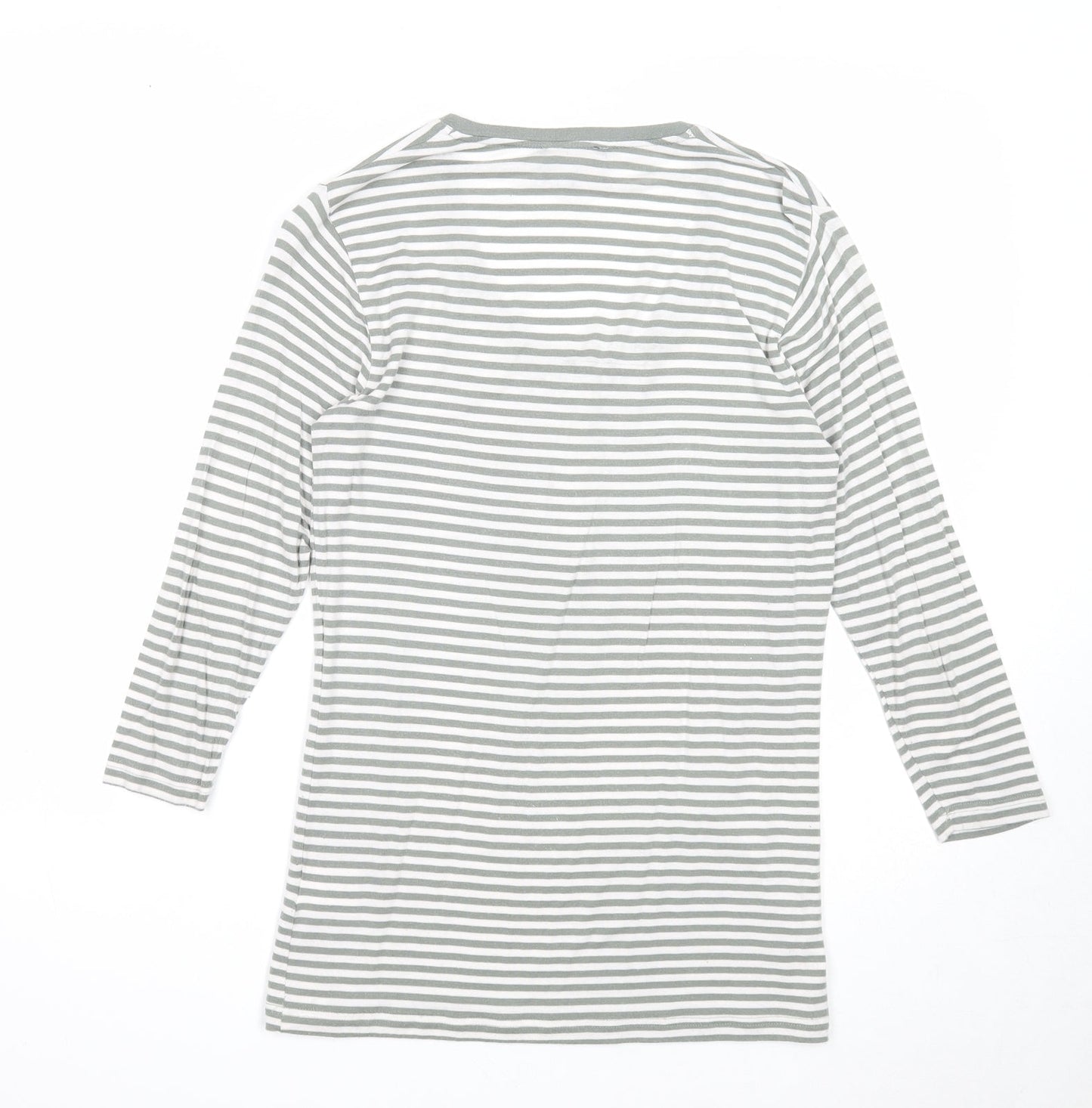 Jack Murphy Womens Green Striped Cotton Basic Blouse Size 10 Scoop Neck