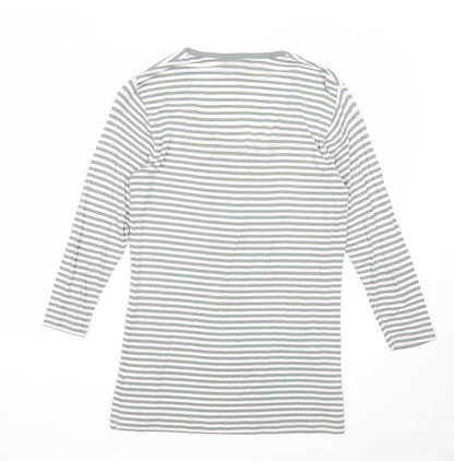 Jack Murphy Womens Green Striped Cotton Basic Blouse Size 10 Scoop Neck