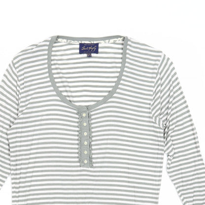 Jack Murphy Womens Green Striped Cotton Basic Blouse Size 10 Scoop Neck
