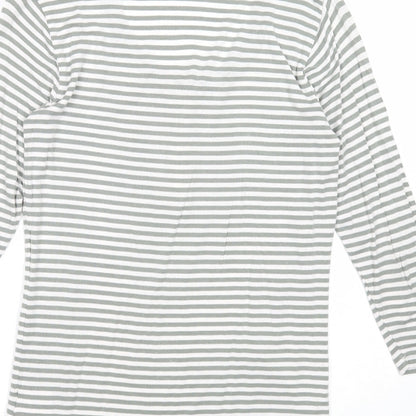 Jack Murphy Womens Green Striped Cotton Basic Blouse Size 10 Scoop Neck