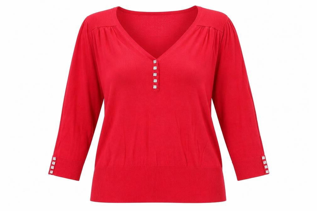 Paramour Womens Red V-Neck Viscose Pullover Jumper Size M