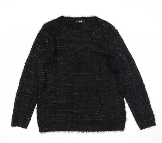 Wallis Womens Black Round Neck Acrylic Pullover Jumper Size M