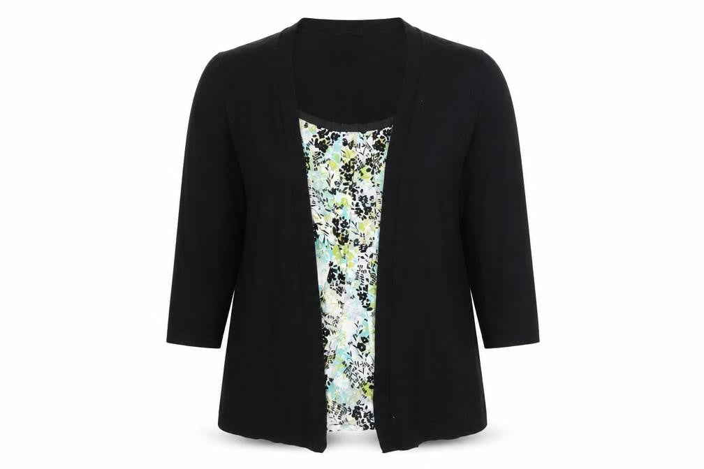 M&Co Womens Black Floral Viscose Basic Blouse Size S Scoop Neck - Twin Set