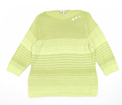 Per Una Womens Green Boat Neck Striped Acrylic Pullover Jumper Size L