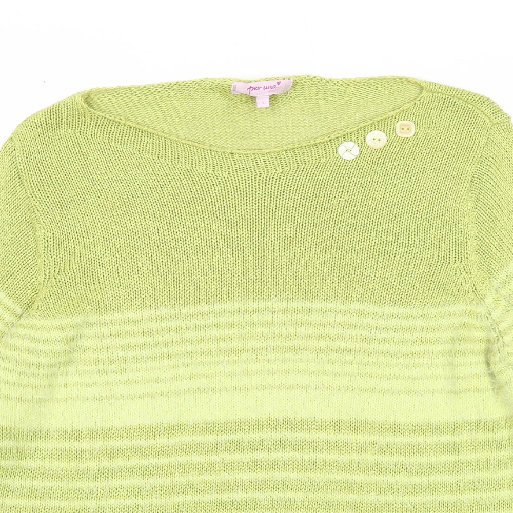 Per Una Womens Green Boat Neck Striped Acrylic Pullover Jumper Size L