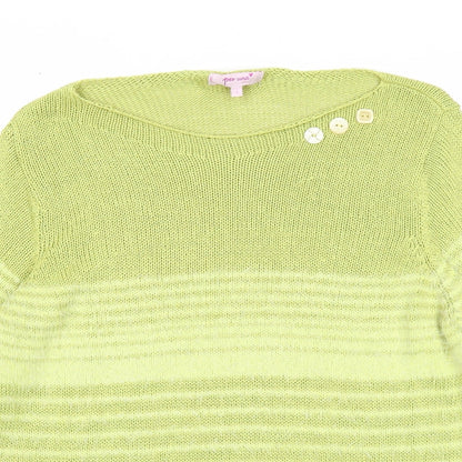 Per Una Womens Green Boat Neck Striped Acrylic Pullover Jumper Size L