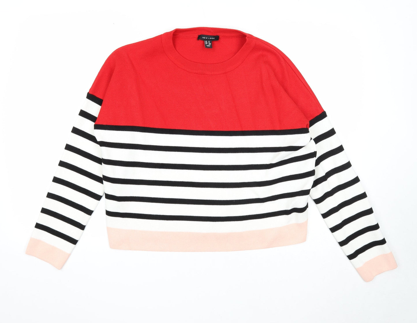New Look Womens Multicoloured Round Neck Striped Viscose Pullover Jumper Size M