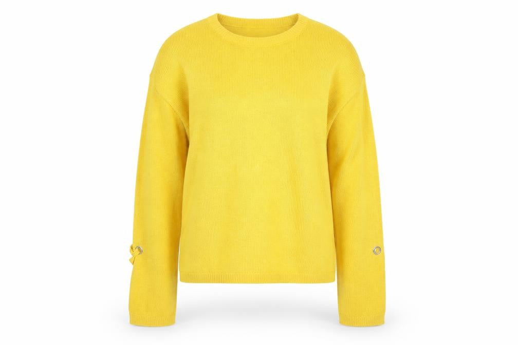Papaya Womens Yellow Round Neck Acrylic Pullover Jumper Size S