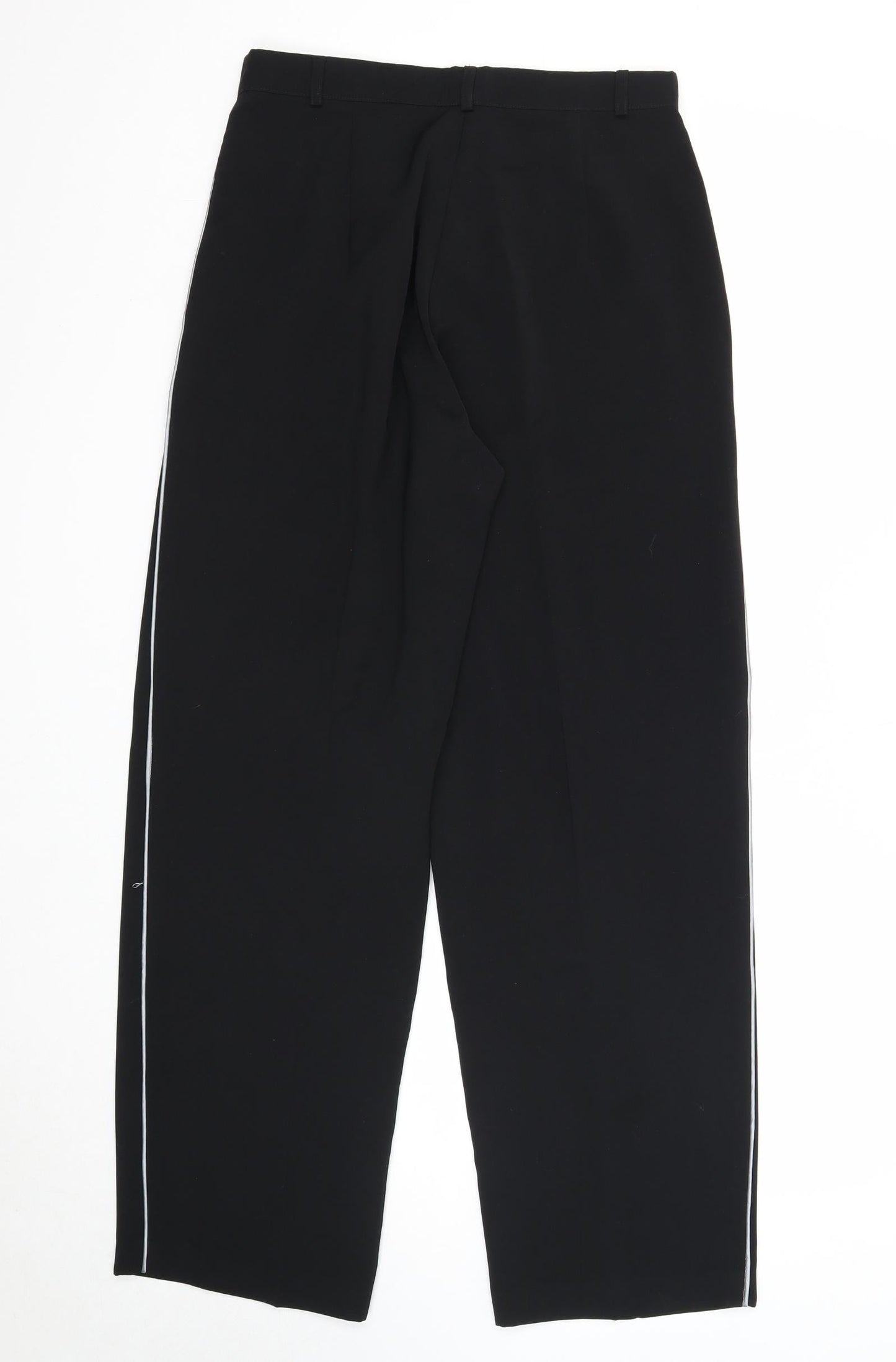 Preworn Womens Black Polyester Trousers Size 12 Regular Zip