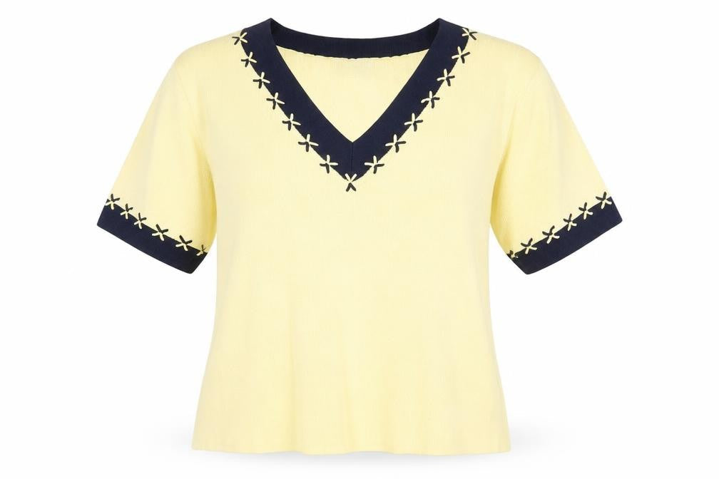 Roman Womens Yellow Viscose Basic T-Shirt Size M V-Neck