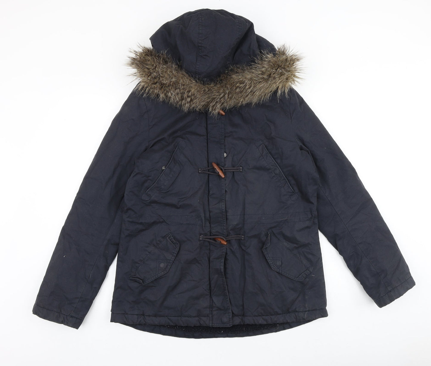 H&M Womens Blue Parka Coat Size 12 Hook & Loop