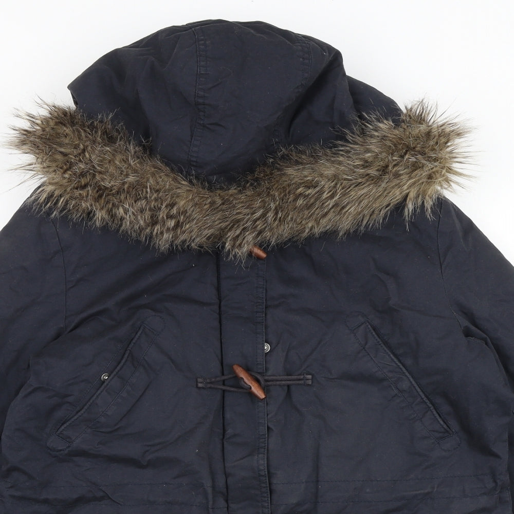 H&M Womens Blue Parka Coat Size 12 Hook & Loop