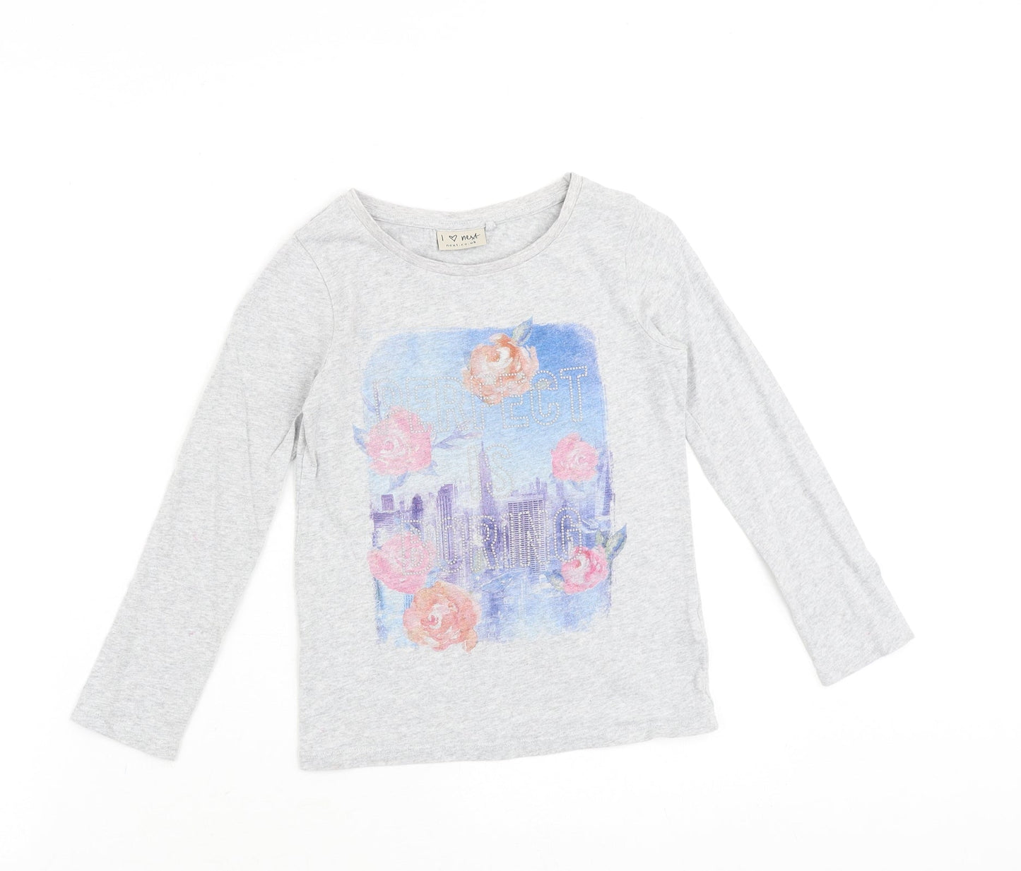 NEXT Girls Grey 100% Cotton Basic Casual Size 8 Years Round Neck Pullover