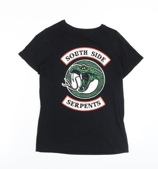 New Look Womens Black 100% Cotton Basic T-Shirt Size 8 Round Neck - South Side Serpents