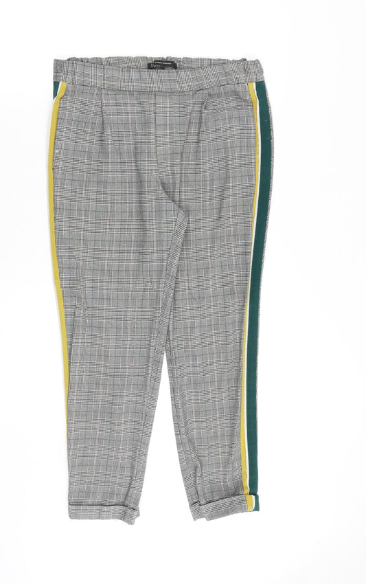 Zara Womens Grey Plaid Viscose Trousers Size S Regular Zip