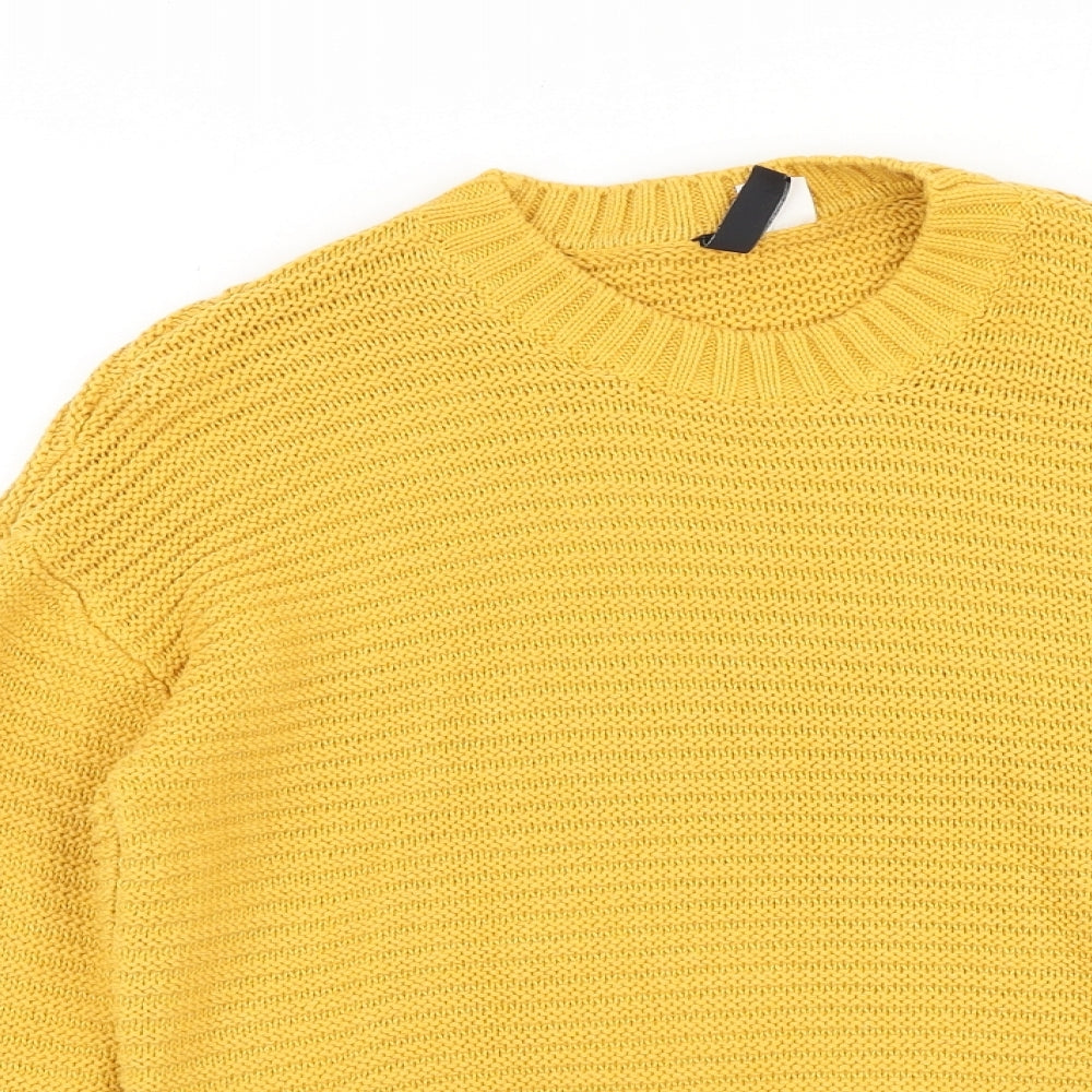 H&M Womens Yellow Round Neck Acrylic Pullover Jumper Size XS