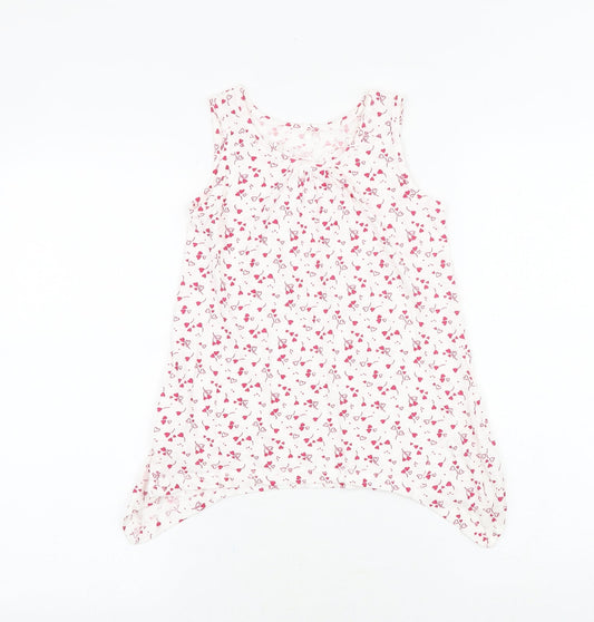 George Girls White Geometric 100% Cotton Basic Tank Size 9-10 Years Round Neck Pullover - Heart Pattern