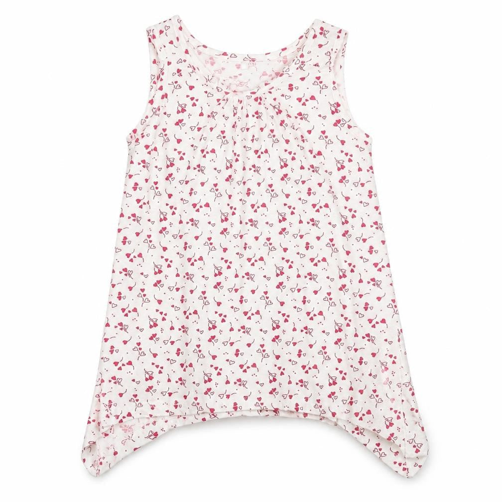 George Girls White Geometric 100% Cotton Basic Tank Size 9-10 Years Round Neck Pullover - Heart Pattern