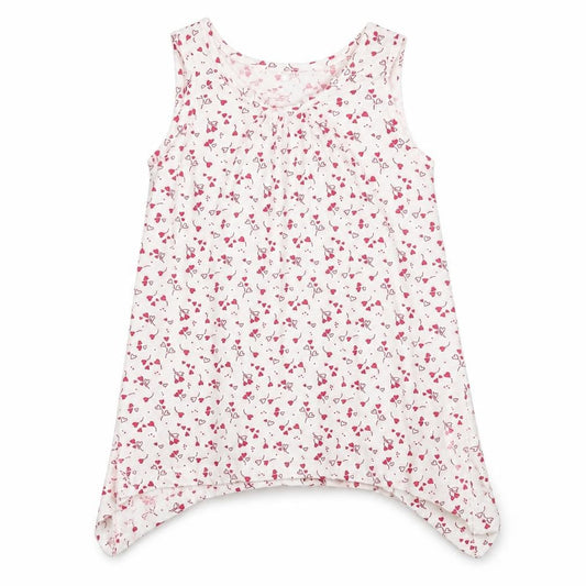 George Girls White Geometric 100% Cotton Basic Tank Size 9-10 Years Round Neck Pullover - Heart Pattern