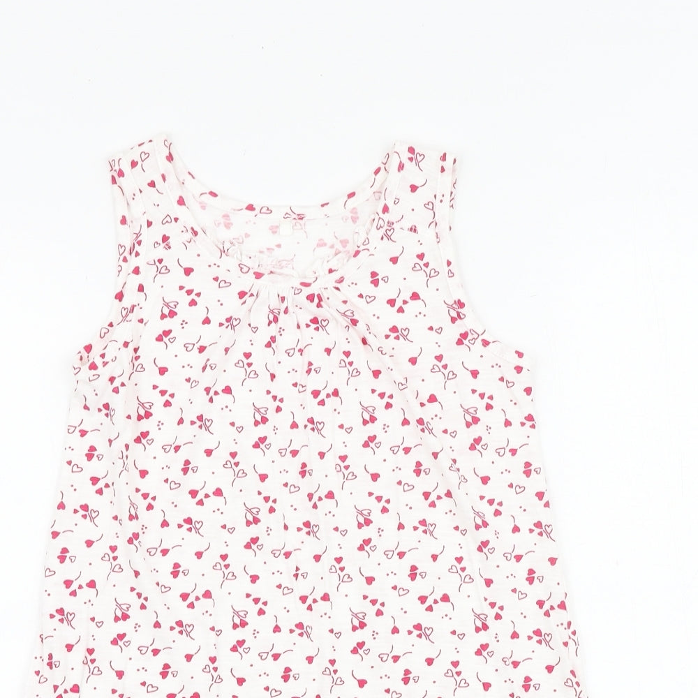 George Girls White Geometric 100% Cotton Basic Tank Size 9-10 Years Round Neck Pullover - Heart Pattern