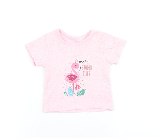 Primark Baby Pink Cotton Basic T-Shirt Size 6-9 Months Round Neck Pullover - Born to Stand Out Flamingo