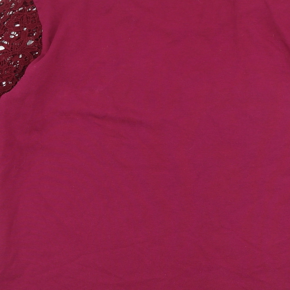 Country Casuals Womens Pink Cotton Basic T-Shirt Size M Round Neck - Lace Sleeves