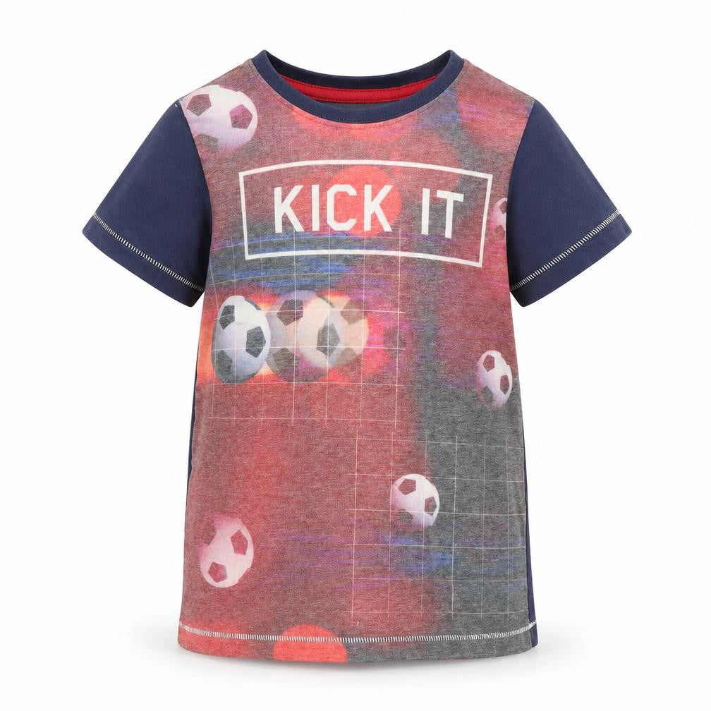 Matalan Boys Blue Geometric Cotton Basic T-Shirt Size 5 Years Round Neck Pullover - Kick It