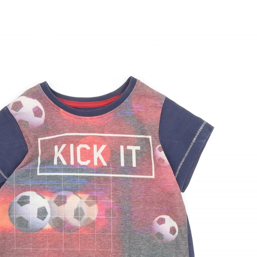 Matalan Boys Blue Geometric Cotton Basic T-Shirt Size 5 Years Round Neck Pullover - Kick It