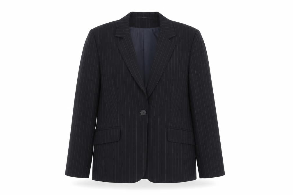 M&Co Womens Black Striped Viscose Jacket Blazer Size 12
