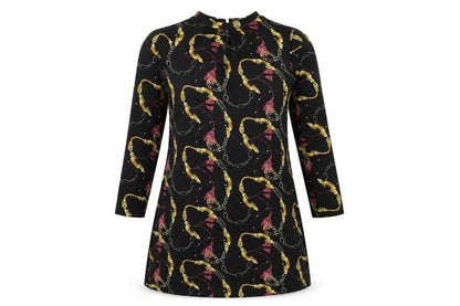 Pep&Co Womens Black Geometric Polyester A-Line Size 10 Round Neck Button