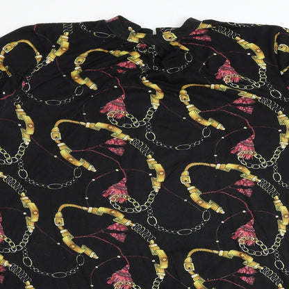 Pep&Co Womens Black Geometric Polyester A-Line Size 10 Round Neck Button