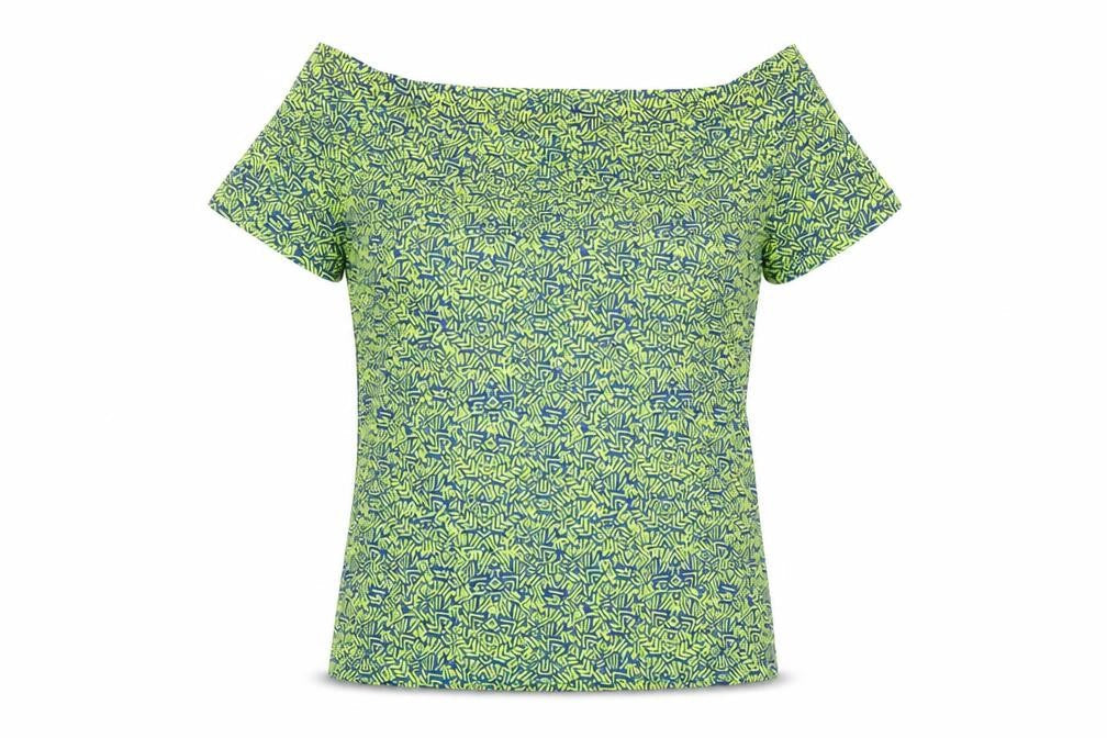 NEXT Womens Green Geometric Polyester Basic T-Shirt Size 8 Boat Neck