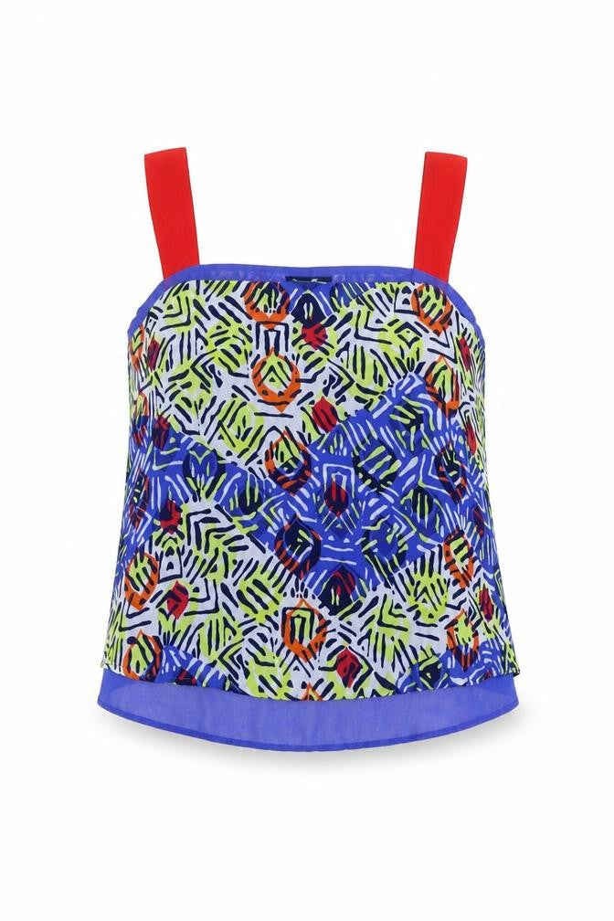 NEXT Womens Multicoloured Geometric Polyester Basic Tank Size 8 Square Neck